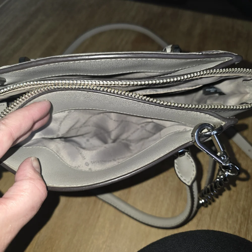 Michael Kors Gray Studded Satchel Crossbody Bag Silver Hardware - Picture 8 of 9